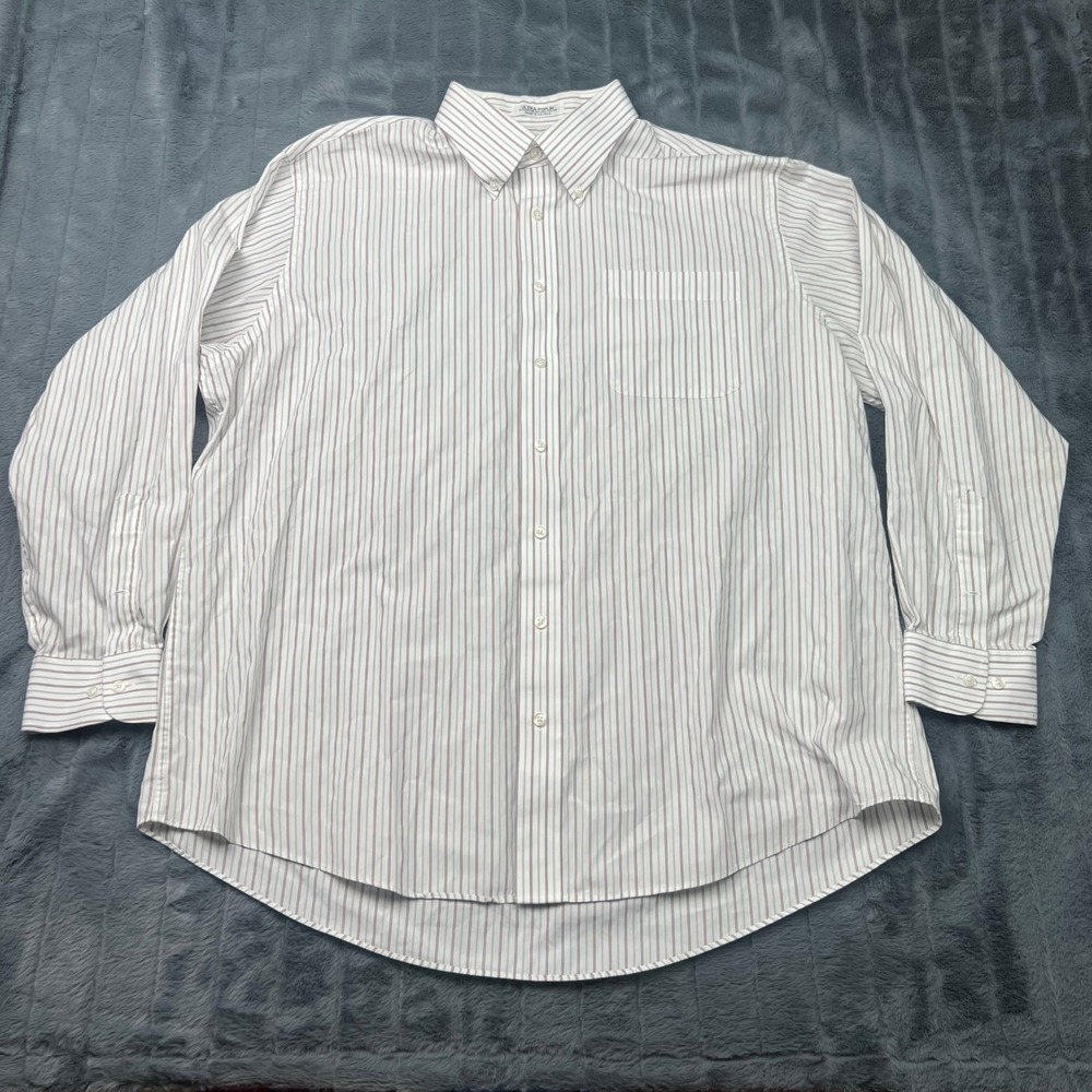 Enro Ultra Poplin Mens 17.5 34/35 Button Down Shirt Pinstripe White Burgundy